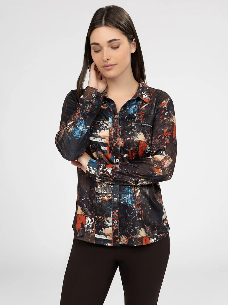Blouse semi-ajustée à manches longues avec boutons