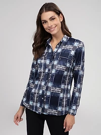 Long-sleeve semi-fitted blouse with buttons
