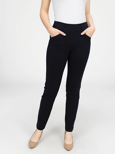 Straight semi-fitted pull-on dress pant