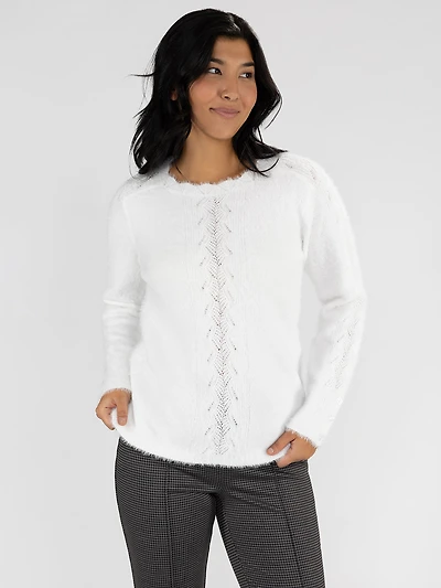 Long-sleeve semi-fitted pullover sweater