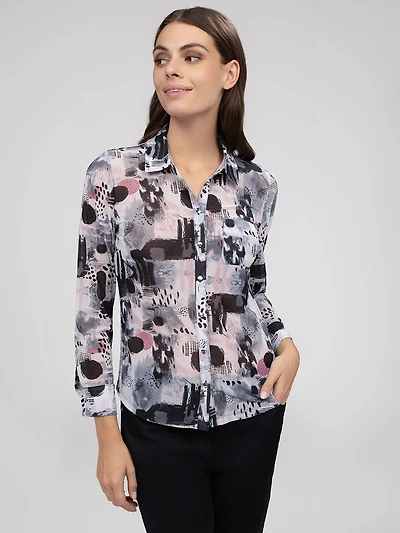 Blouse semi-ajustée à manches 3/4 avec boutons