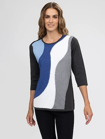 3/4-sleeve semi-fitted pullover sweater