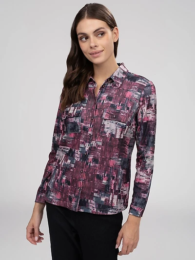 Blouse semi-ajustée à manches longues avec boutons