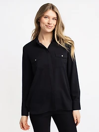 Long-sleeve semi-fitted blouse with buttons