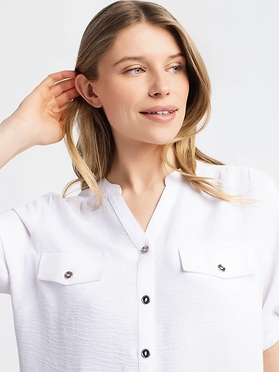 3/4-sleeve loose blouse with buttons