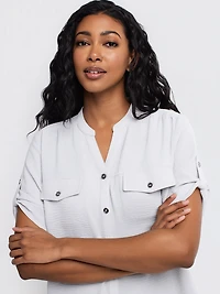 3/4-sleeve loose blouse with buttons