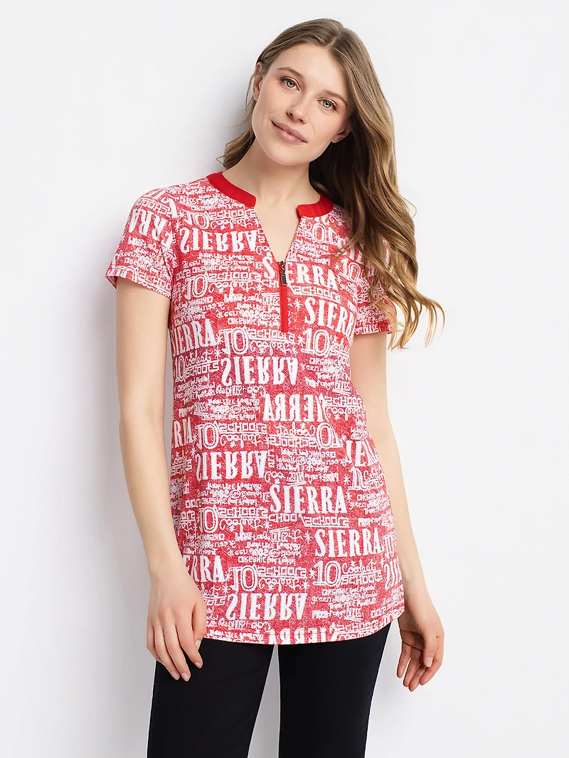 Short-sleeve semi-fitted tunic