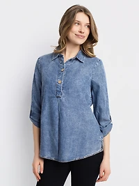 3/4-sleeve tunic length blouse