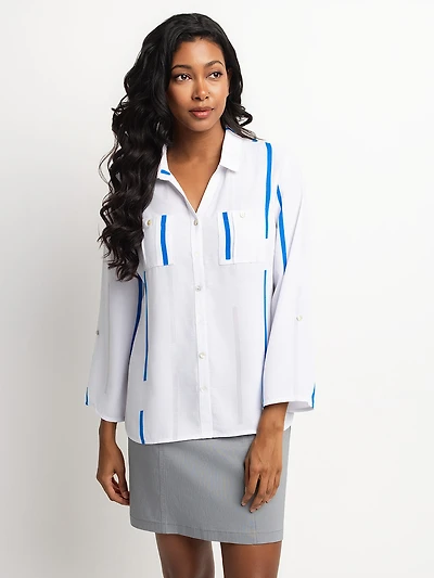 Blouse semi-ajustée à manches 3/4 avec boutons