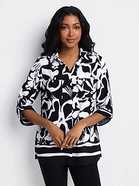 3/4 sleeve semi-fitted tunic length blouse