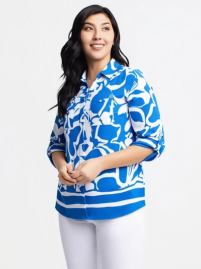 3/4 sleeve semi-fitted tunic length blouse