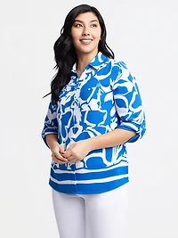 3/4 sleeve semi-fitted tunic length blouse