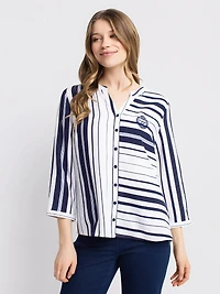 Blouse longueur tunique ample à manches 3/4 avec boutons