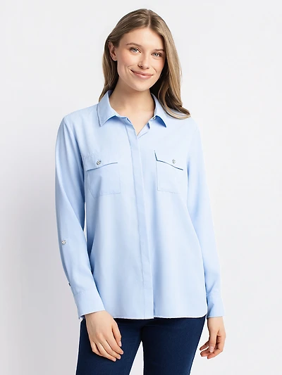 Long-sleeve semi-fitted blouse with buttons