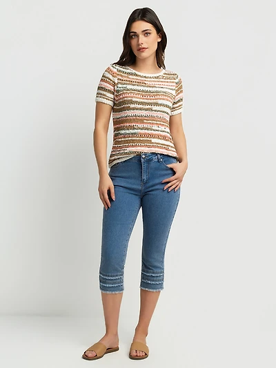 Capri en denim droit semi-ajusté