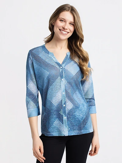 Blouse semi-ajustée à manches 3/4 avec boutons