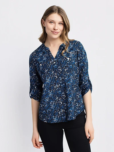 3/4-sleeve loose blouse with buttons