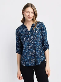 3/4-sleeve loose blouse with buttons