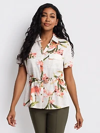 Blouse ample à manches courtes avec boutons