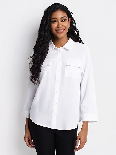 Blouse ample à manches 3/4 avec boutons