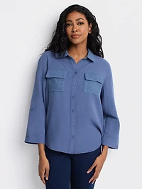 3/4-sleeve loose blouse with buttons