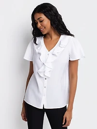 Short-sleeve loose blouse with buttons