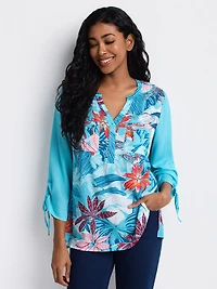 3/4-sleeve tunic length blouse
