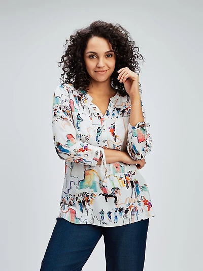 3/4-sleeve semi-fitted blouse