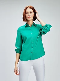 3/4-sleeve semi-fitted blouse with buttons