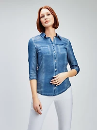 3/4-sleeve semi-fitted blouse with buttons