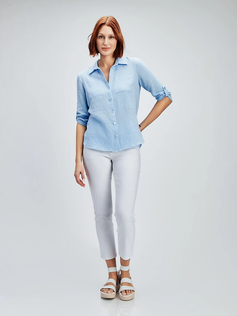 3/4-sleeve loose tunic with buttons