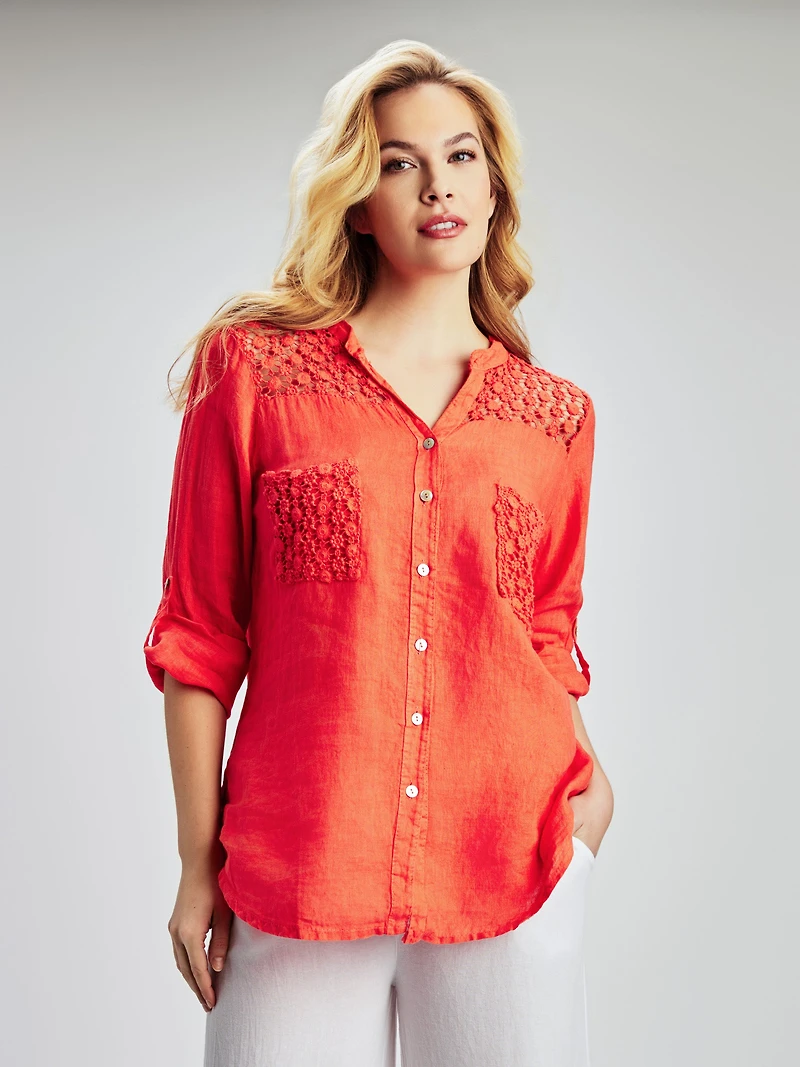 3/4-sleeve loose blouse with buttons