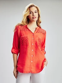 3/4-sleeve loose blouse with buttons