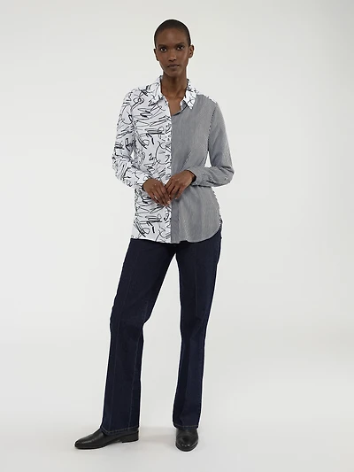 Long-sleeve semi-fitted blouse with buttons