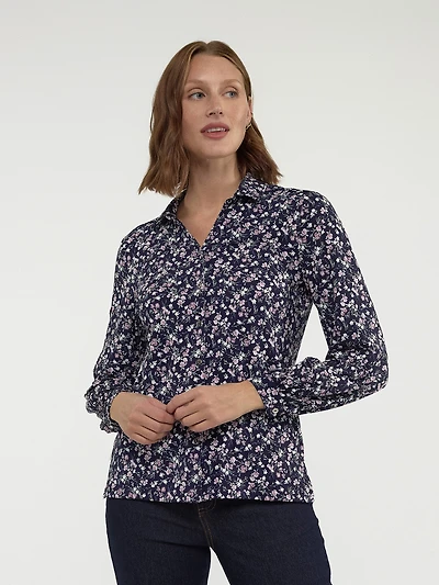 3/4-sleeve semi-fitted blouse with buttons