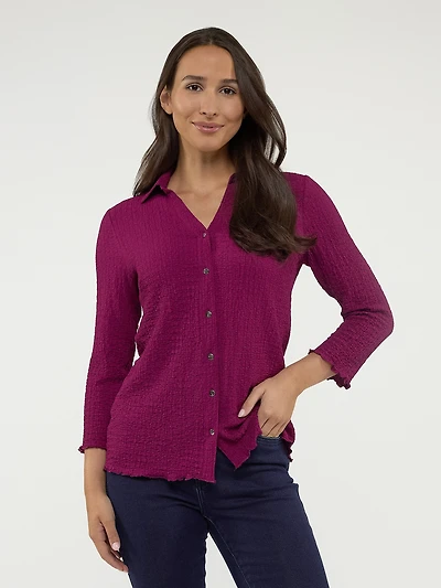 3/4-sleeve semi-fitted blouse with buttons