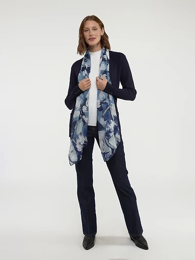 Long-sleeve semi-fitted open knit cardigan