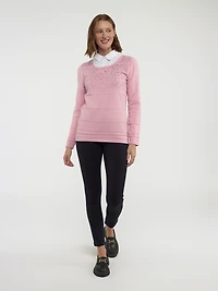 Long-sleeve semi-fitted fooler pullover weater