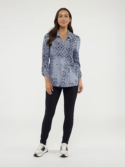 Long-sleeve semi-fitted knit tunic