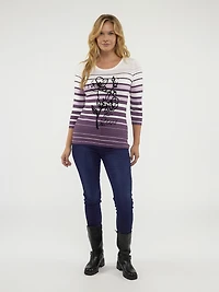 3/4-sleeve semi-fitted pullover sweater