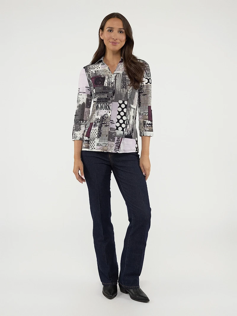 3/4-sleeve semi-fitted blouse with buttons