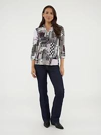 3/4-sleeve semi-fitted blouse with buttons