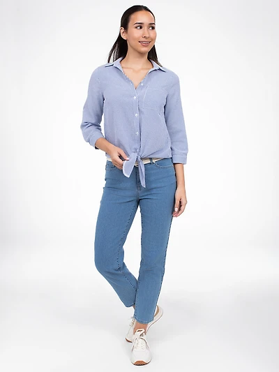 3/4-sleeve semi-fitted blouse with buttons