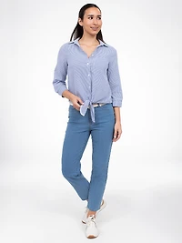 3/4-sleeve semi-fitted blouse with buttons