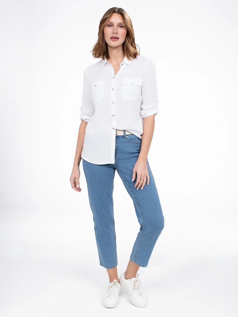 3/4-sleeve semi-fitted blouse with buttons