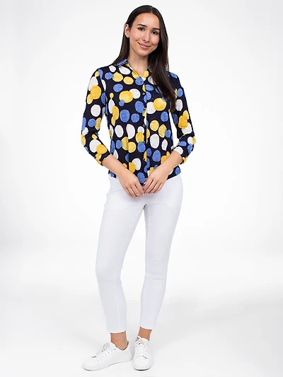 3/4-sleeve semi-fitted blouse with buttons