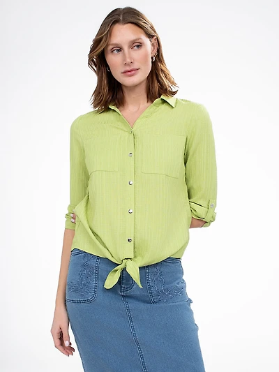 3/4-sleeve semi-fitted blouse with buttons