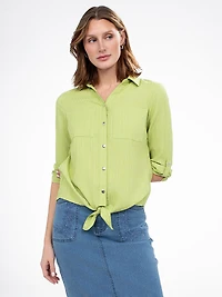 3/4-sleeve semi-fitted blouse with buttons