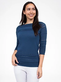 3/4-sleeve semi-fitted pullover sweater