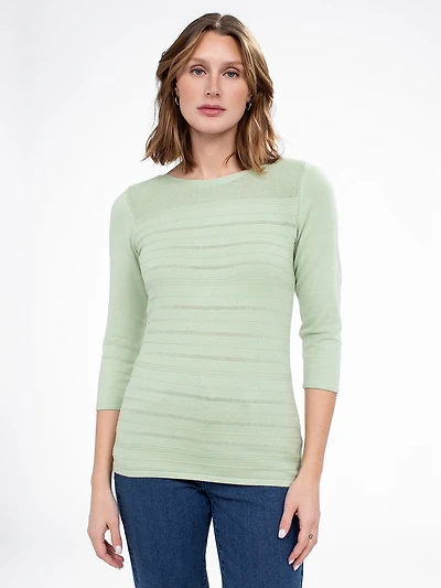 3/4-sleeve semi-fitted pullover sweater